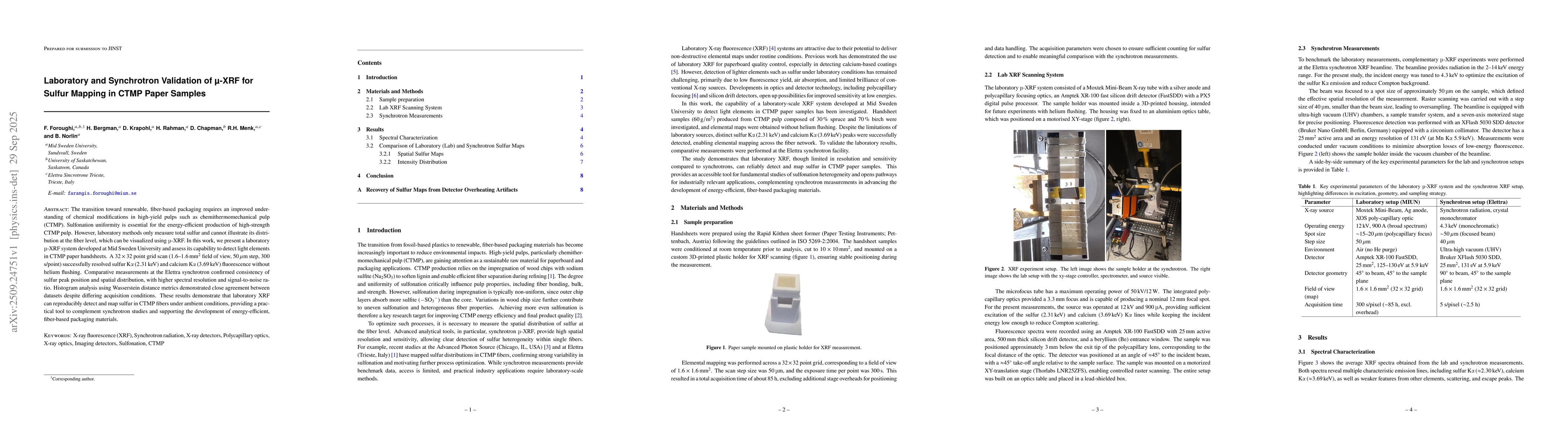 Thumbnail for Laboratory and Synchrotron Validation of $μ$-XRF for Sulfur Mapping in
  CTMP Paper Samples