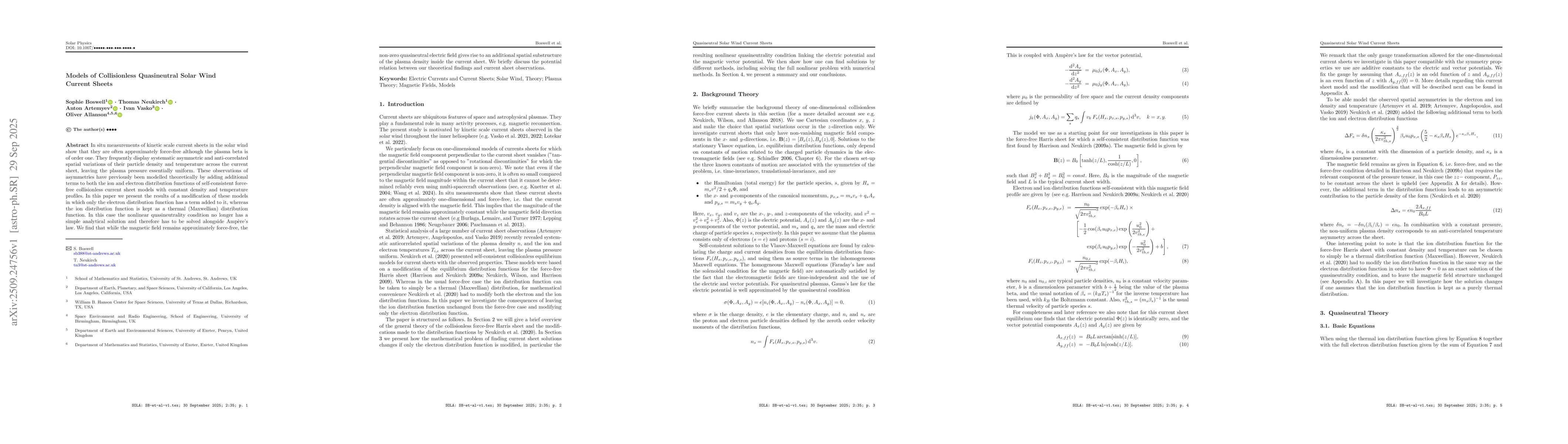 Thumbnail for Models of Collisionless Quasineutral Solar Wind Current Sheets