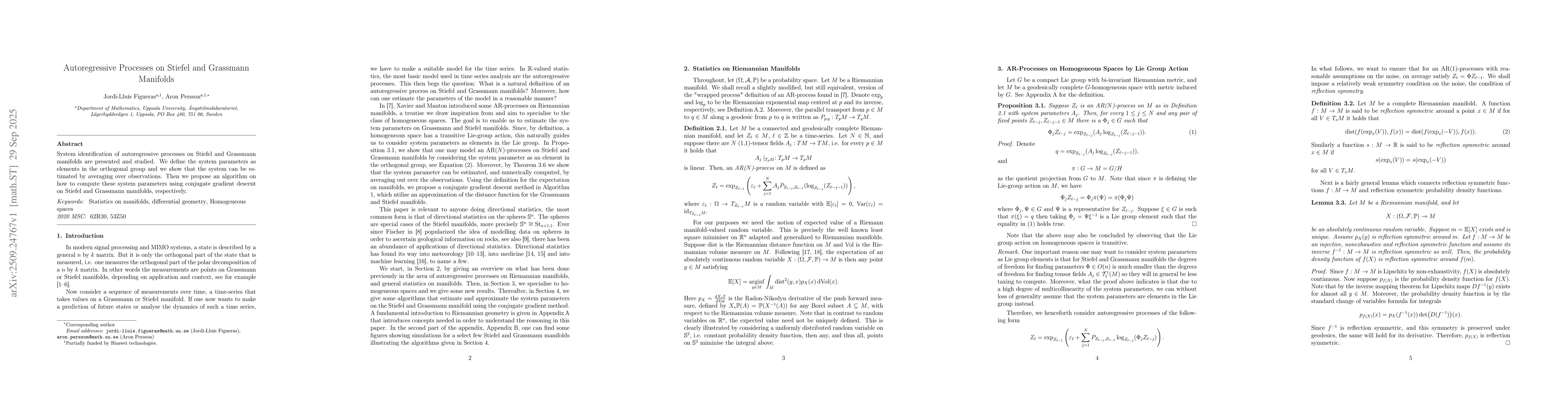 Thumbnail for Autoregressive Processes on Stiefel and Grassmann Manifolds