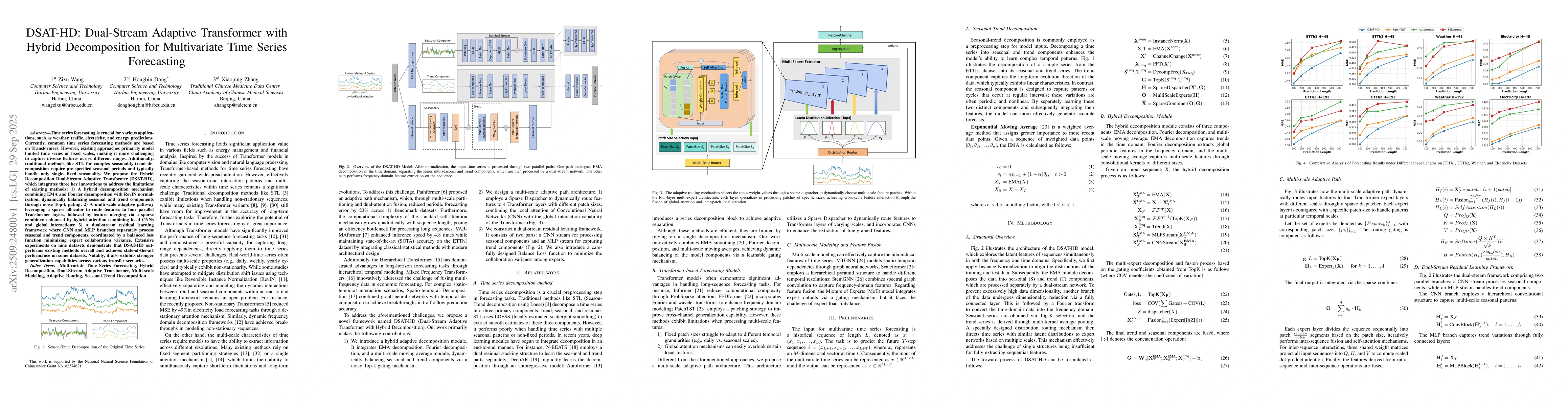 Thumbnail for DSAT-HD: Dual-Stream Adaptive Transformer with Hybrid Decomposition for
  Multivariate Time Series Forecasting