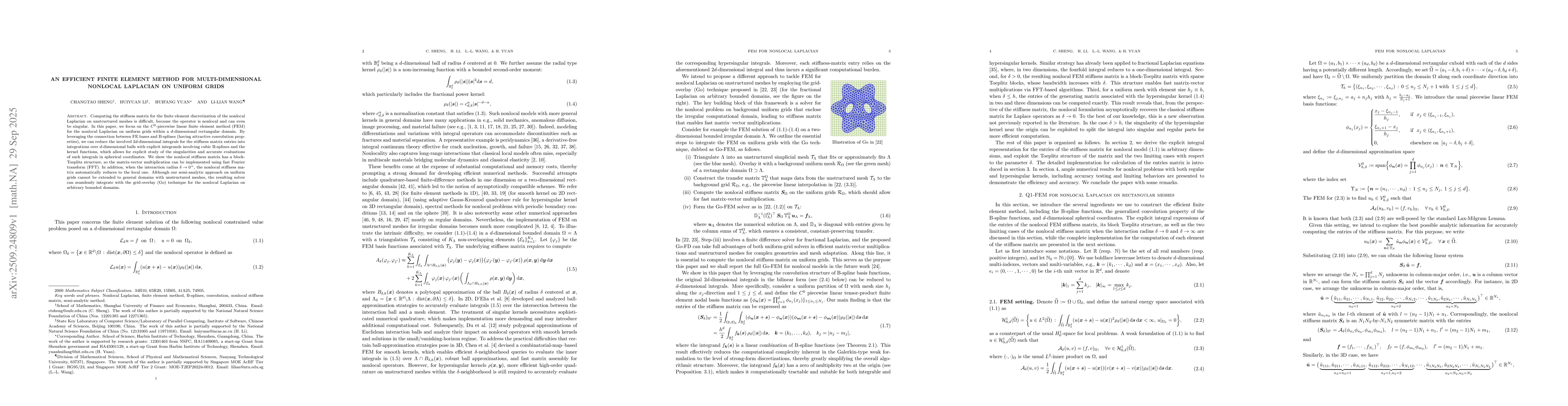 Thumbnail for An Efficient Finite Element Method for Multi-dimensional Nonlocal
  Laplacian on Uniform Grids