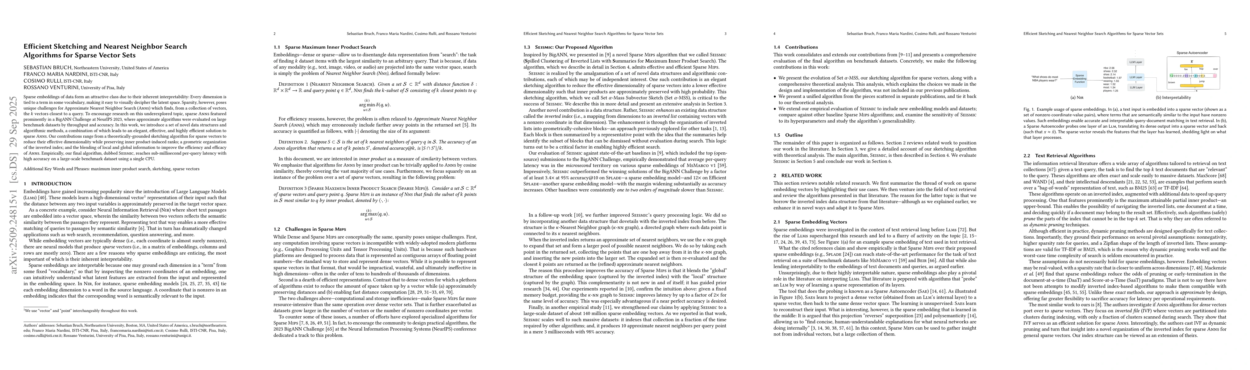Thumbnail for Efficient Sketching and Nearest Neighbor Search Algorithms for Sparse
  Vector Sets