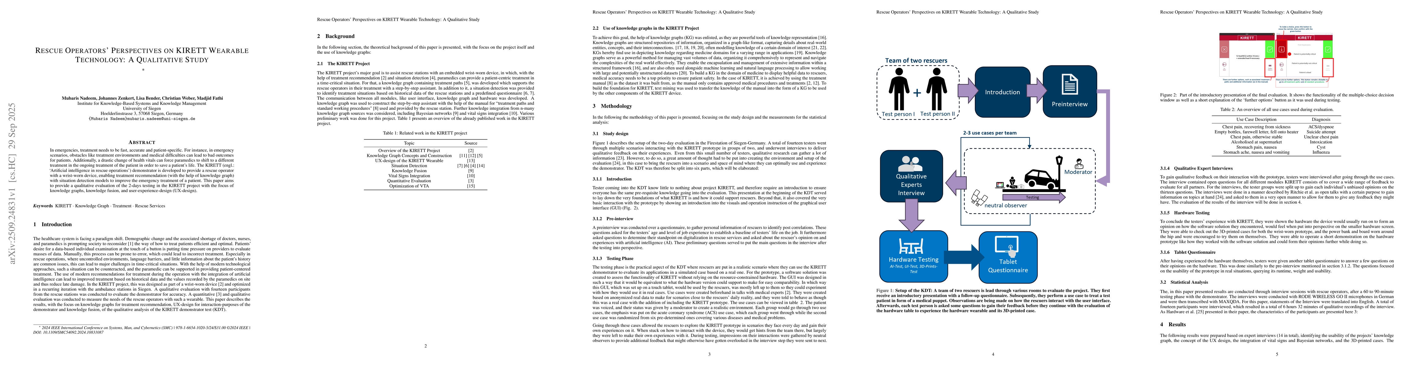 Thumbnail for Rescue Operators' Perspectives on KIRETT Wearable Technology: A
  Qualitative Study