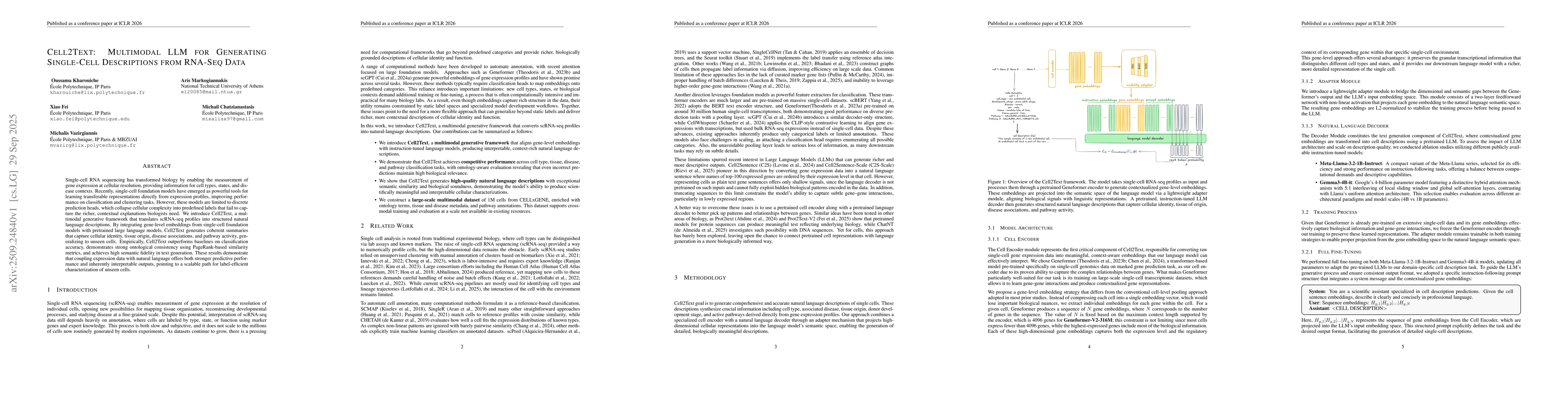 Thumbnail for Cell2Text: Multimodal LLM for Generating Single-Cell Descriptions from
  RNA-Seq Data