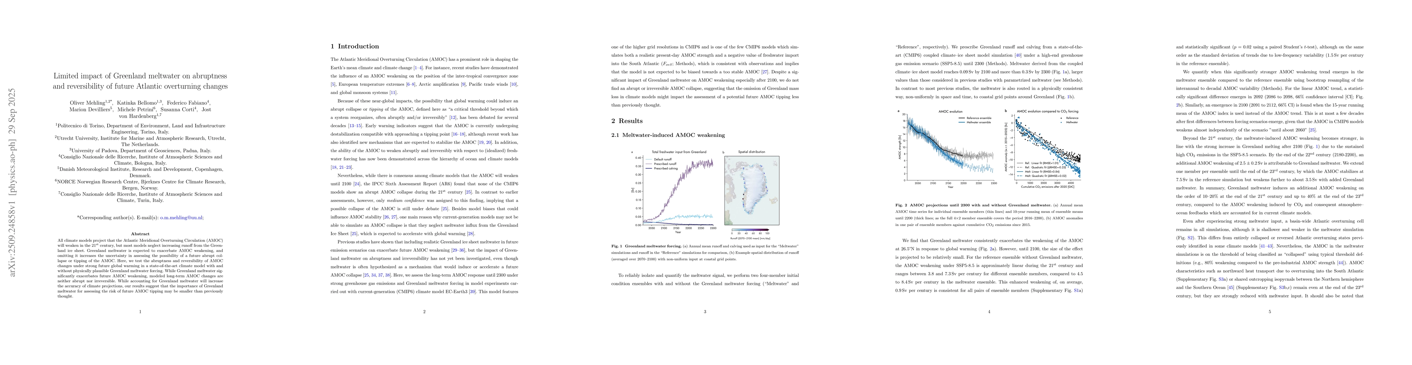 Thumbnail for Limited impact of Greenland meltwater on abruptness and reversibility of
  future Atlantic overturning changes