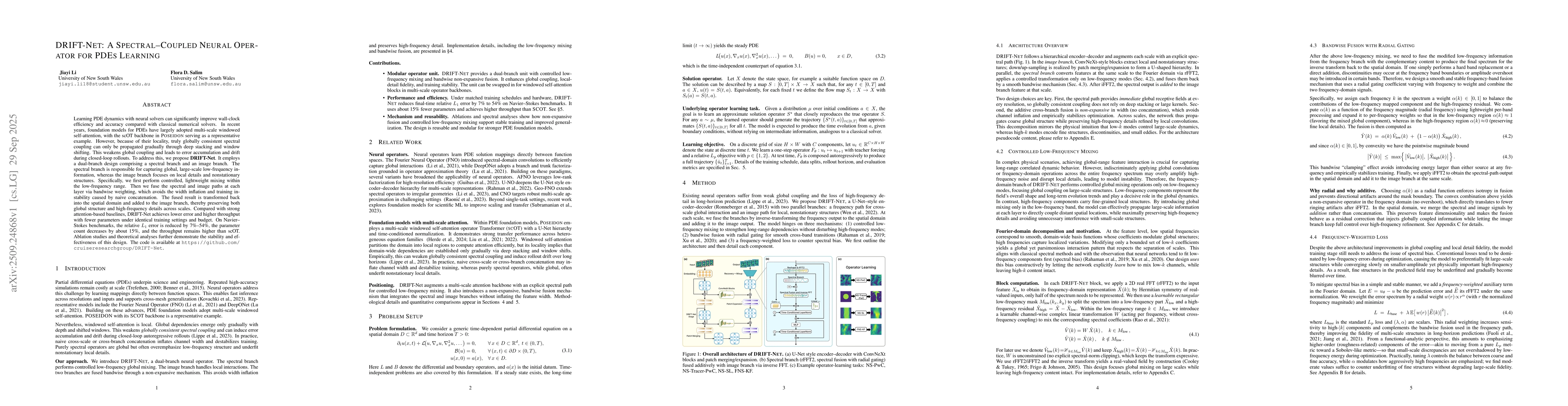 Thumbnail for DRIFT-Net: A Spectral--Coupled Neural Operator for PDEs Learning