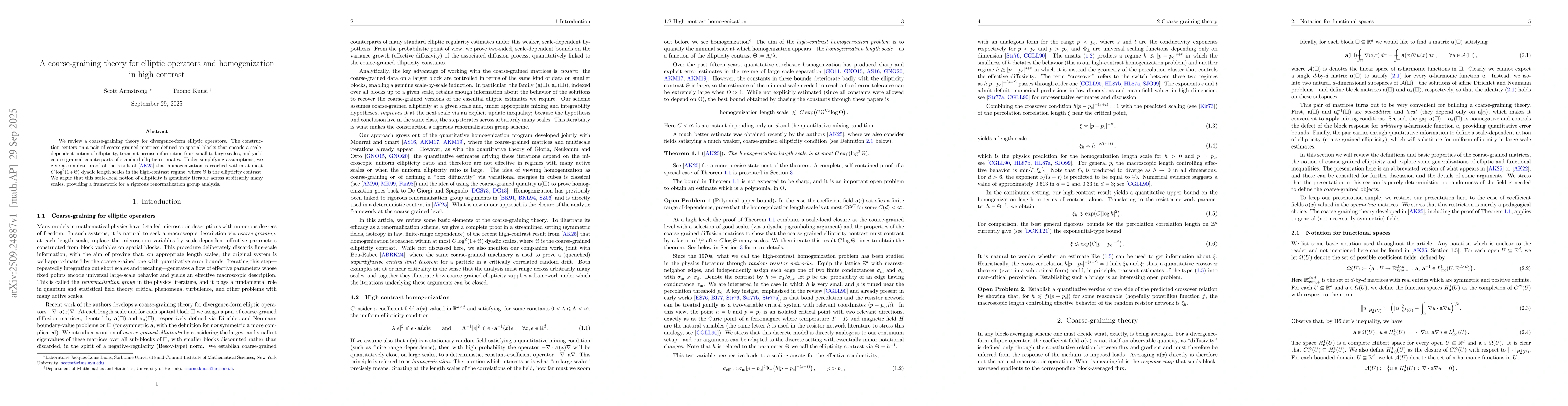 Thumbnail for A coarse-graining theory for elliptic operators and homogenization in
  high contrast
