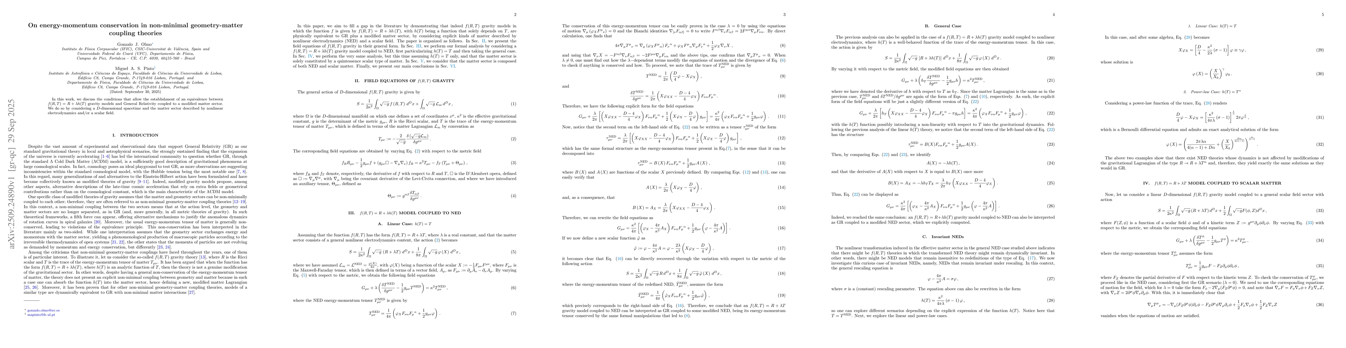 Thumbnail for On energy-momentum conservation in non-minimal geometry-matter coupling
  theories