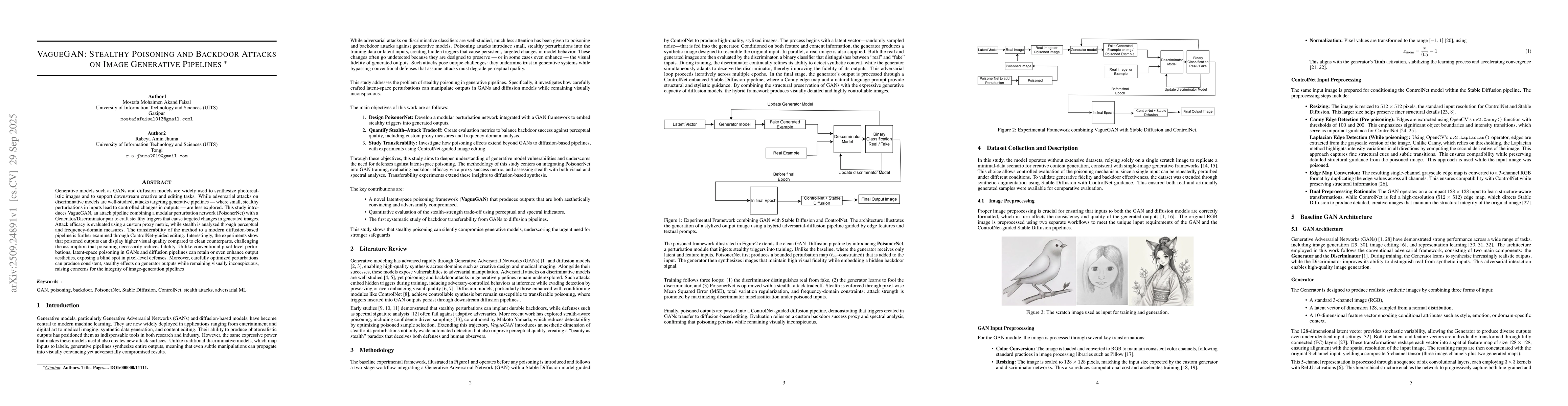 Thumbnail for VAGUEGAN: Stealthy Poisoning and Backdoor Attacks on Image Generative
  Pipelines