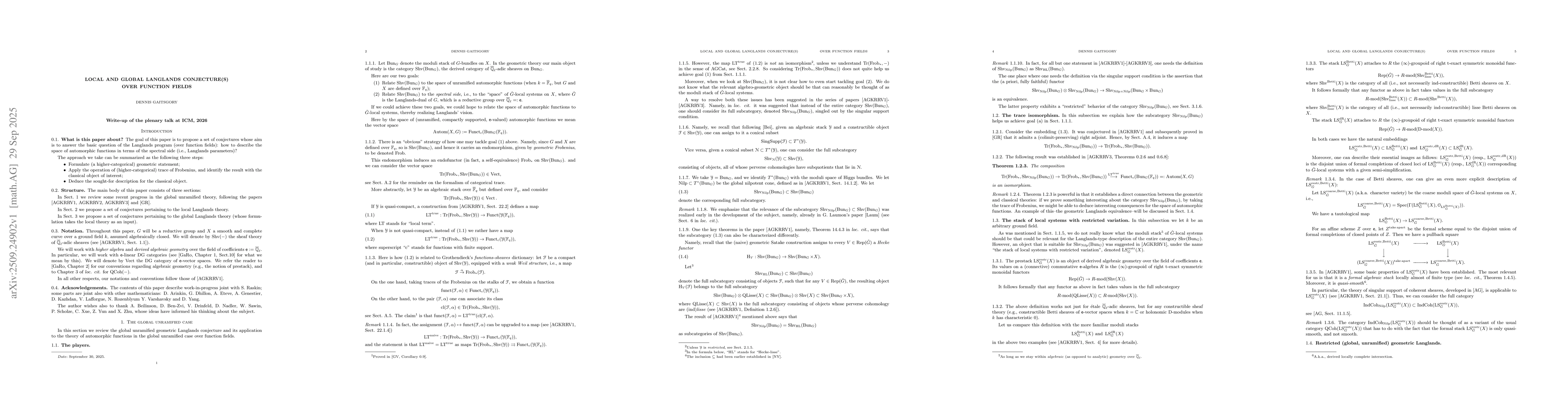 Thumbnail for Local and global Langlands conjecture(s) over function fields