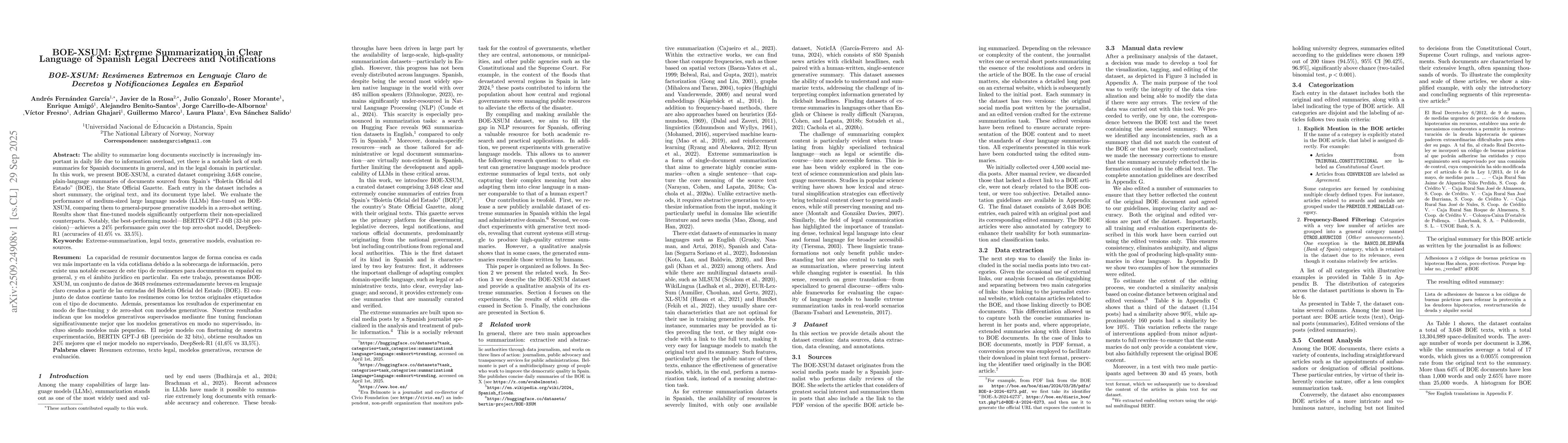 Thumbnail for BOE-XSUM: Extreme Summarization in Clear Language of Spanish Legal
  Decrees and Notifications