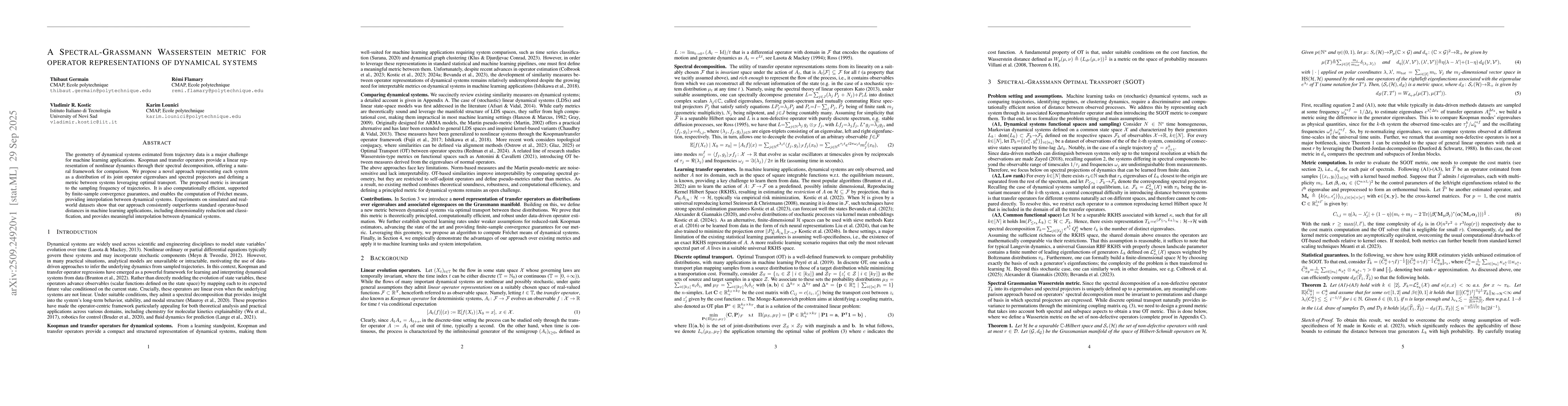 Thumbnail for A Spectral-Grassmann Wasserstein metric for operator representations of
  dynamical systems