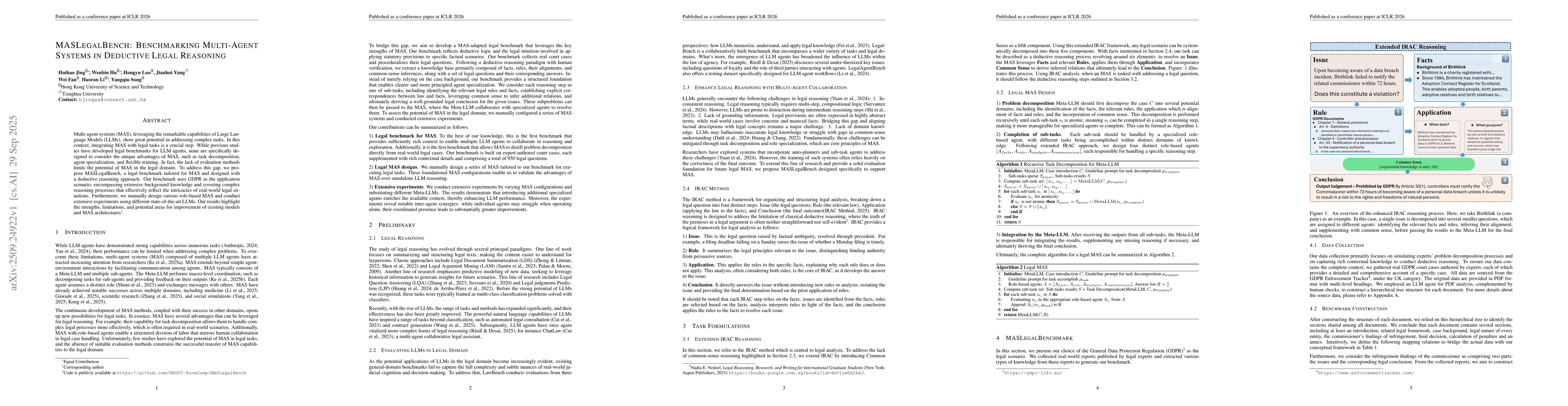 Thumbnail for MASLegalBench: Benchmarking Multi-Agent Systems in Deductive Legal
  Reasoning