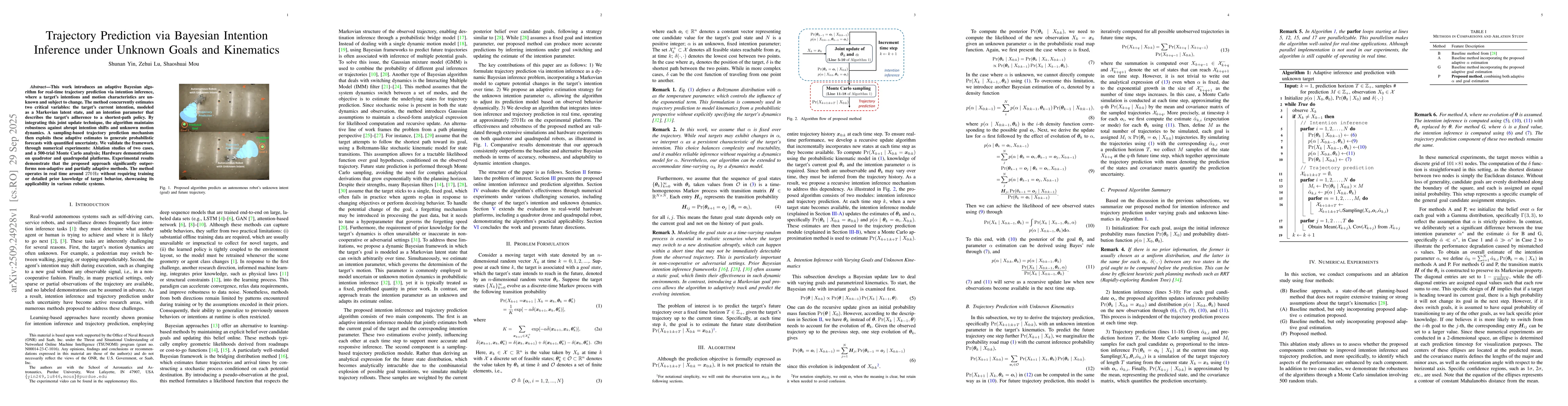 Thumbnail for Trajectory Prediction via Bayesian Intention Inference under Unknown
  Goals and Kinematics