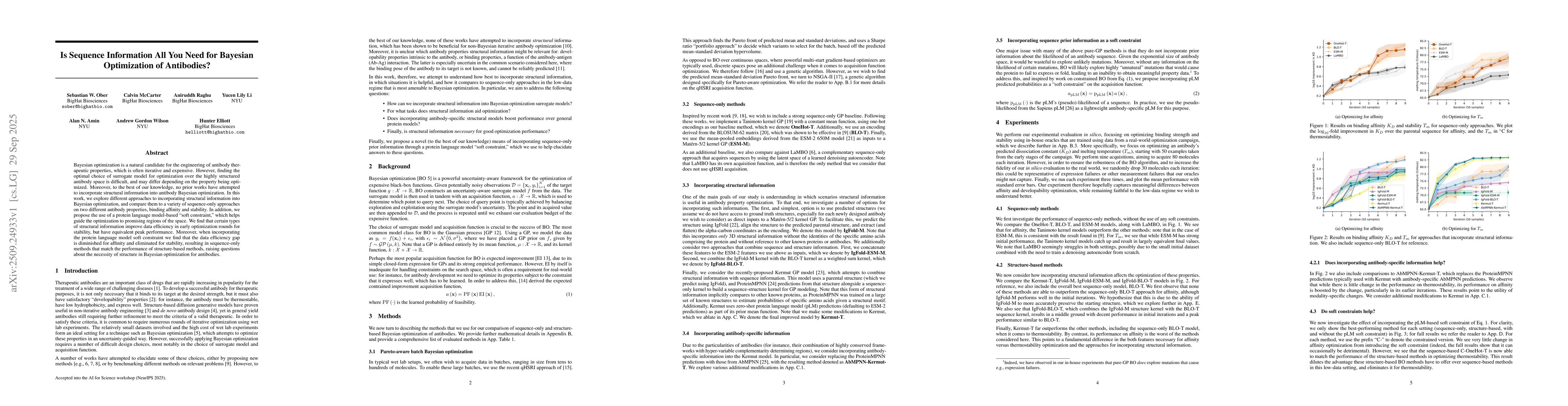 Thumbnail for Is Sequence Information All You Need for Bayesian Optimization of
  Antibodies?