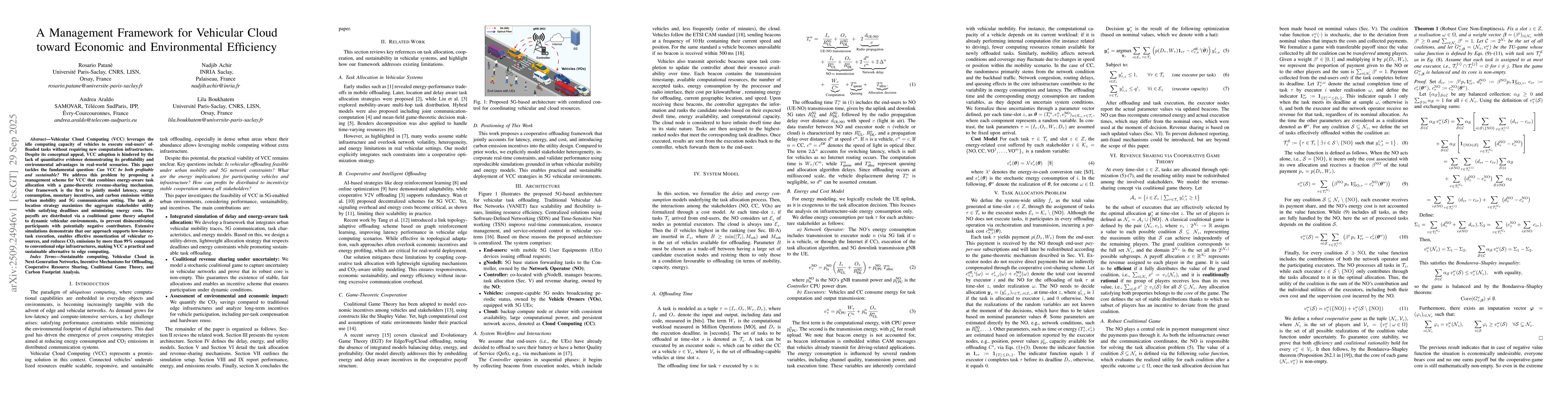 Thumbnail for A Management Framework for Vehicular Cloudtoward Economic and
  Environmental Efficiency