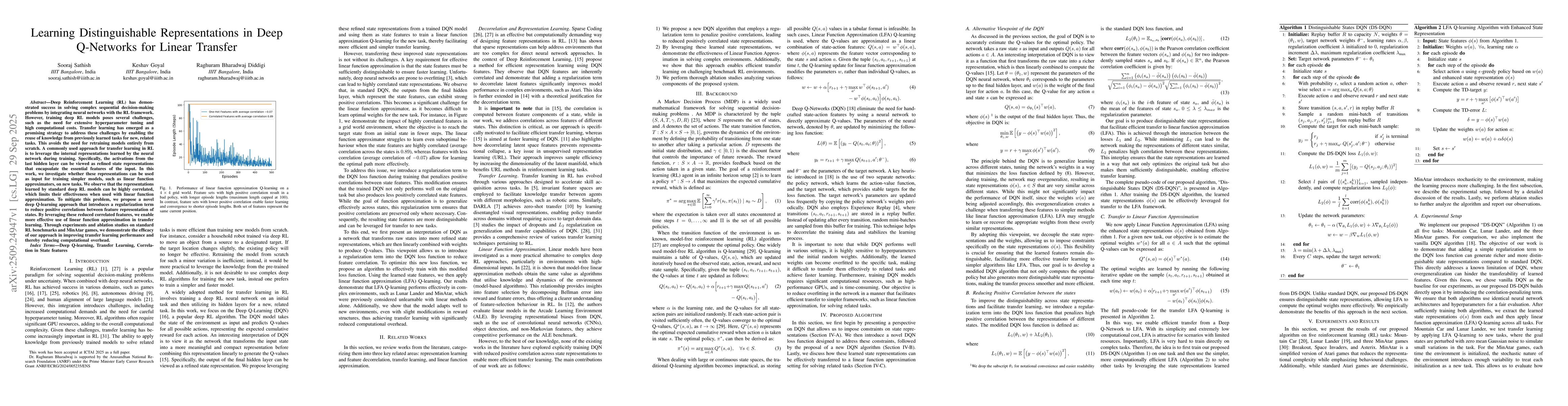 Thumbnail for Learning Distinguishable Representations in Deep Q-Networks for Linear
  Transfer