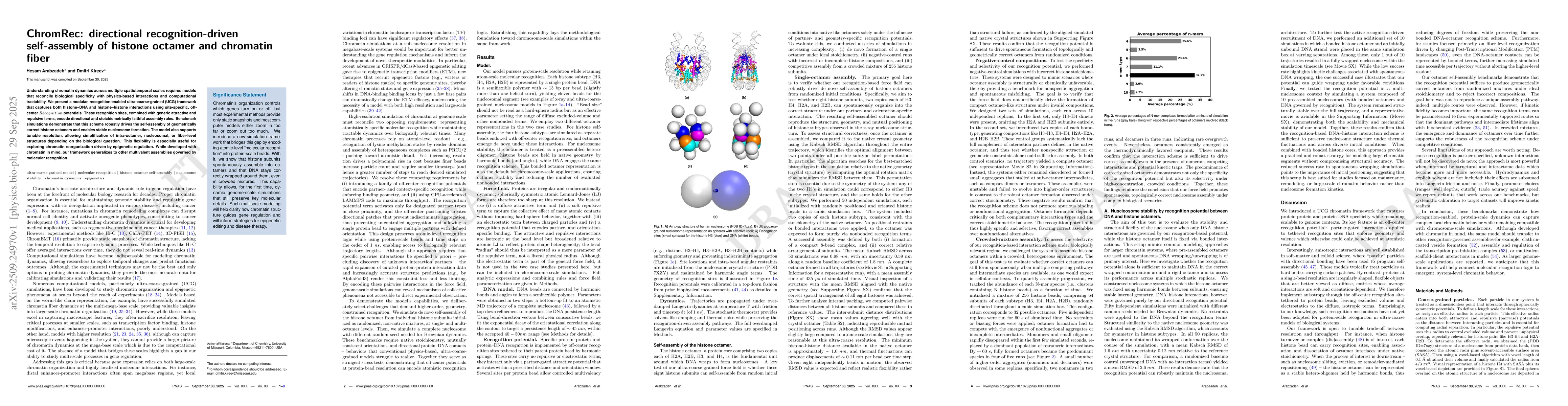 Thumbnail for ChromRec: Directional Recognition-Driven Self-Assembly of Histone
  Octamer and Chromatin Fiber