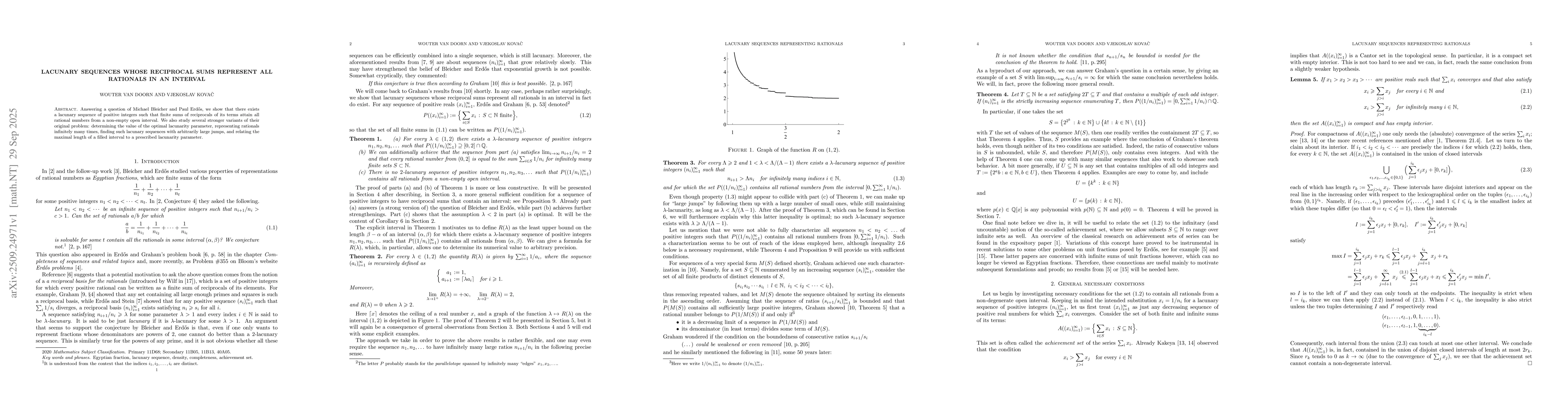Thumbnail for Lacunary sequences whose reciprocal sums represent all rationals in an
  interval