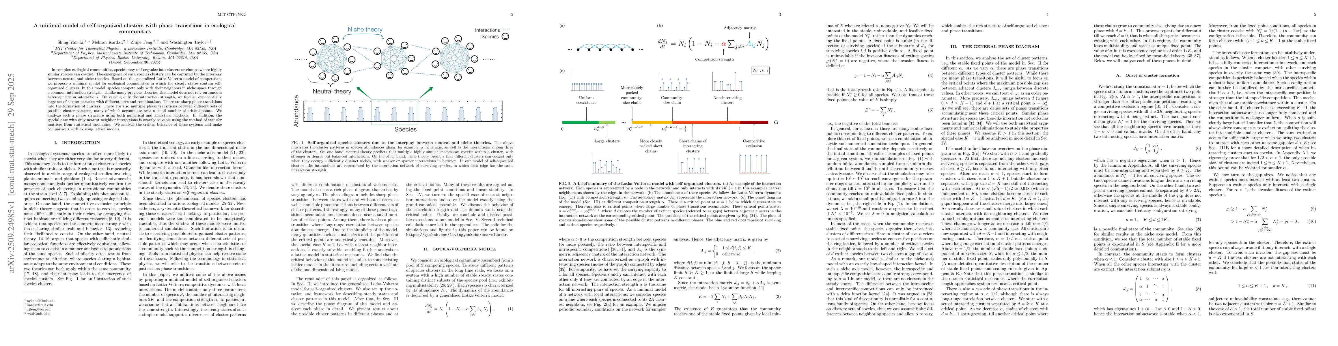 Thumbnail for A minimal model of self-organized clusters with phase transitions in
  ecological communities