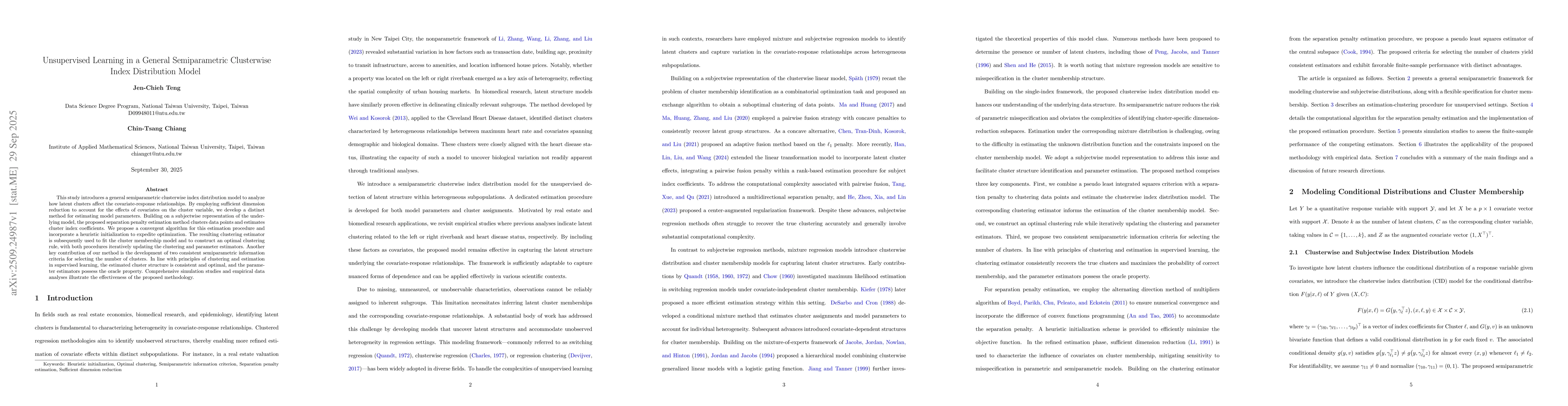 Thumbnail for Unsupervised Learning in a General Semiparametric Clusterwise Index
  Distribution Model