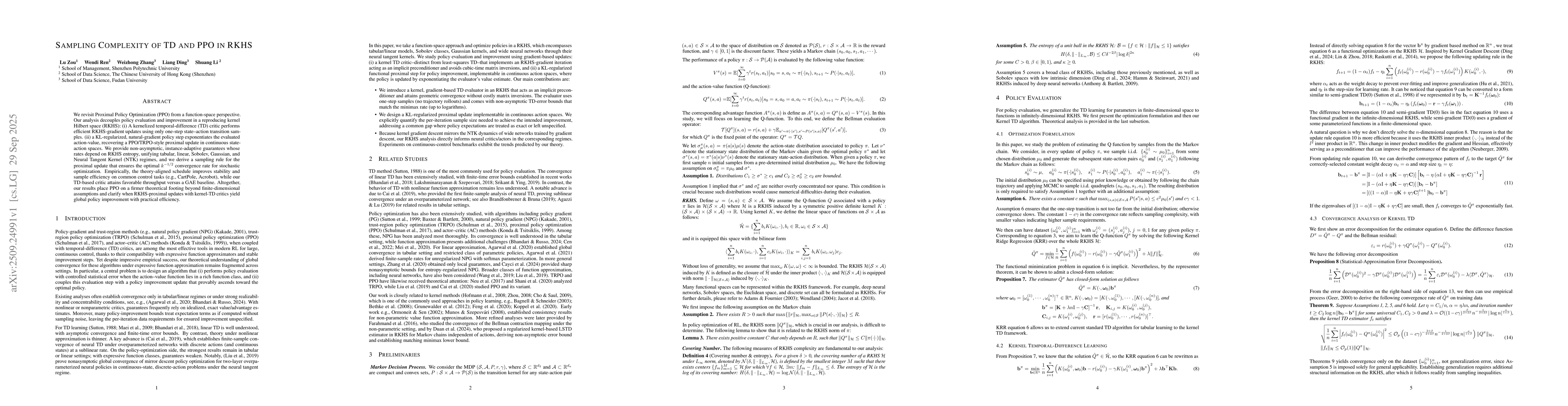 Thumbnail for Sampling Complexity of TD and PPO in RKHS