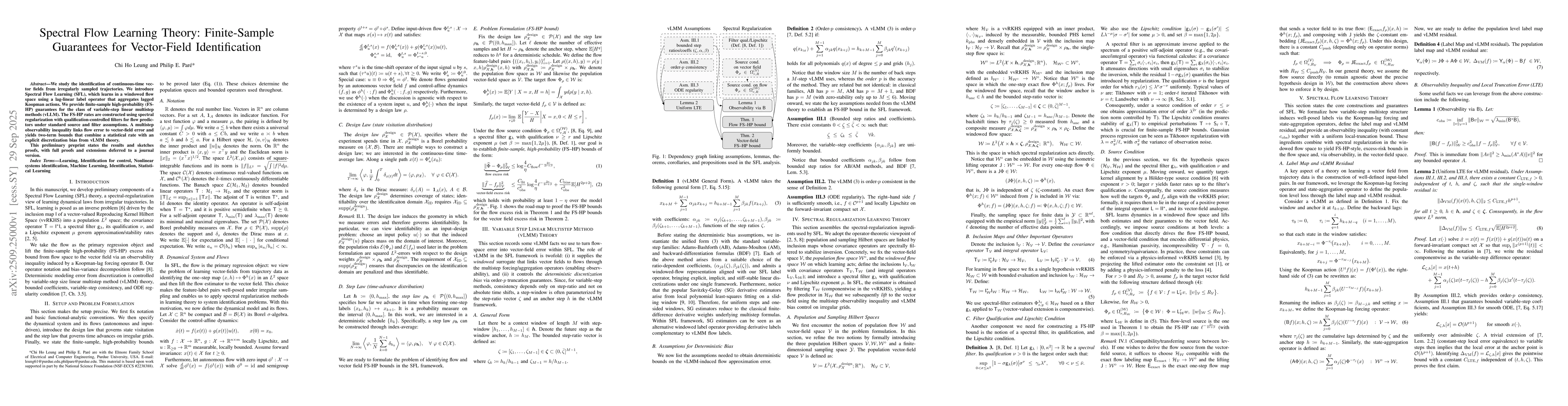 Thumbnail for Spectral Flow Learning Theory: Finite-Sample Guarantees for Vector-Field
  Identification