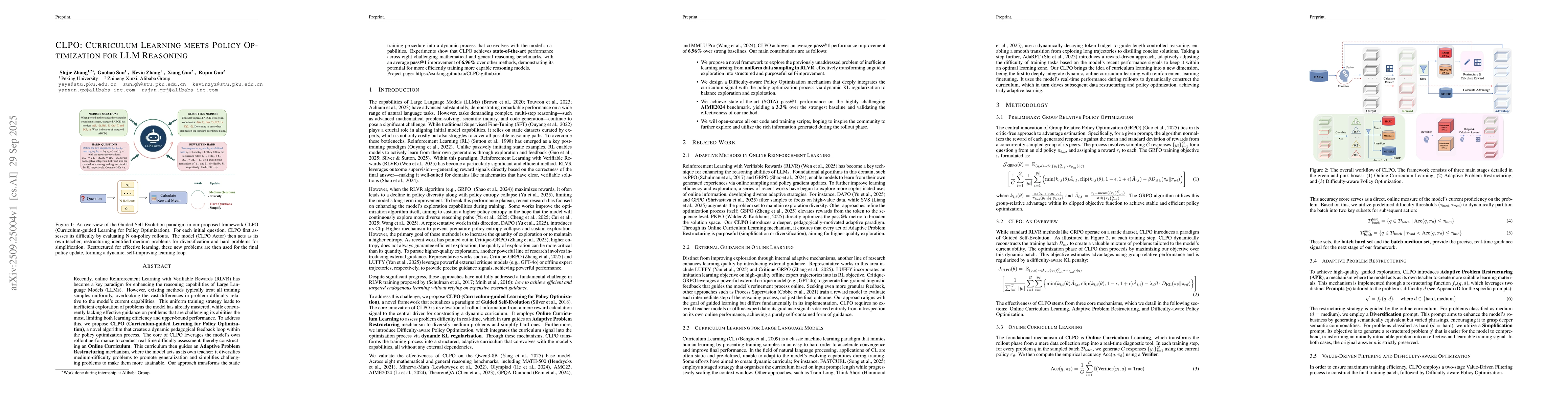 Thumbnail for CLPO: Curriculum Learning meets Policy Optimization for LLM Reasoning