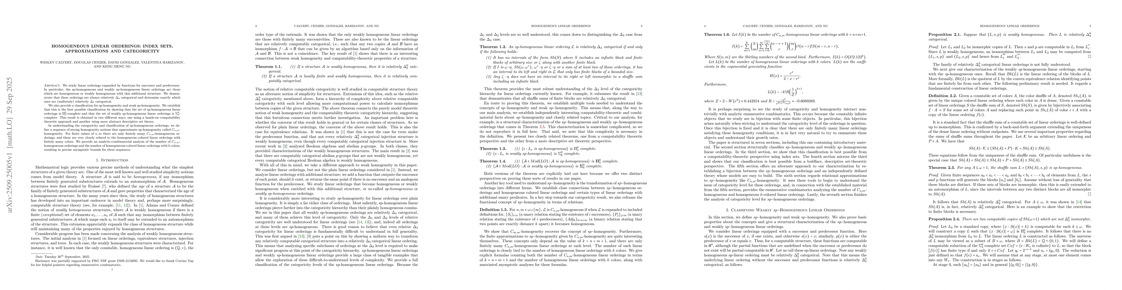 Thumbnail for Homogeneous Linear Orderings: Index sets, Approximations and
  Categoricity