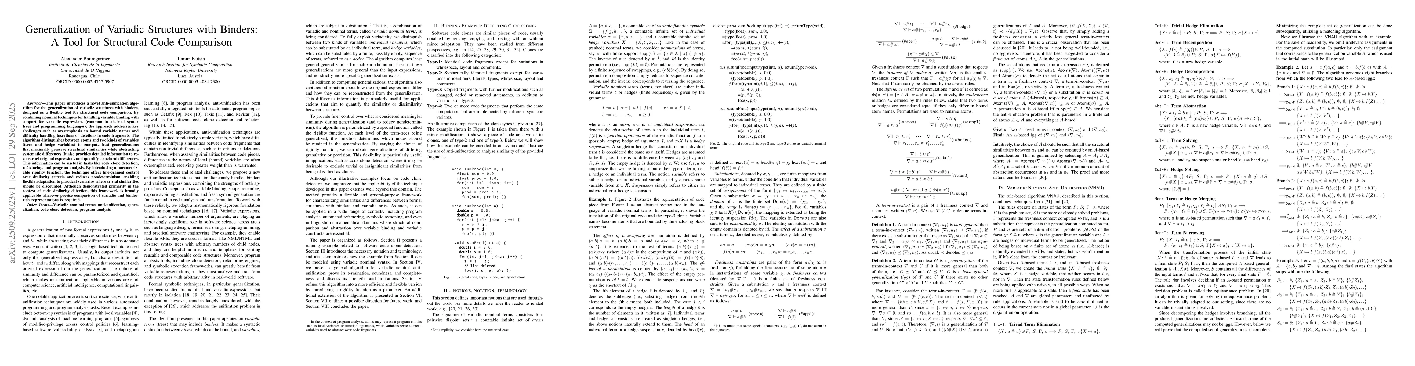 Thumbnail for Generalization of Variadic Structures with Binders: A Tool for
  Structural Code Comparison