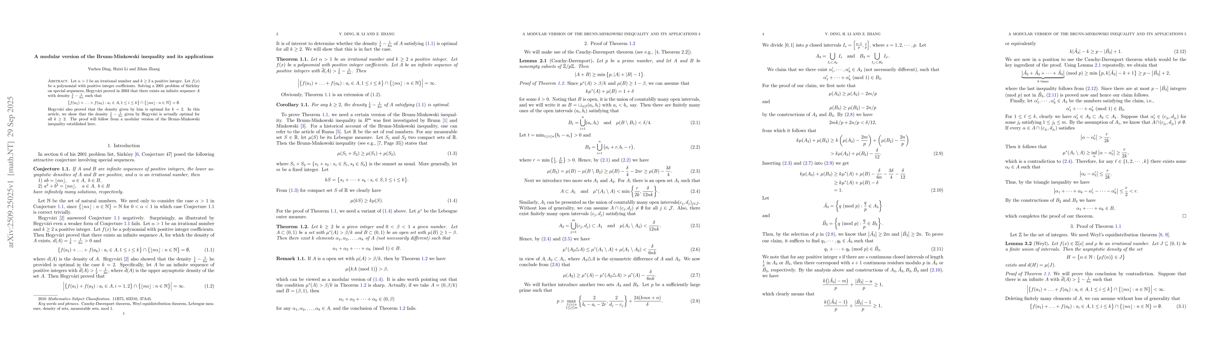 Thumbnail for A modular version of the Brunn-Minkowski inequality and its applications