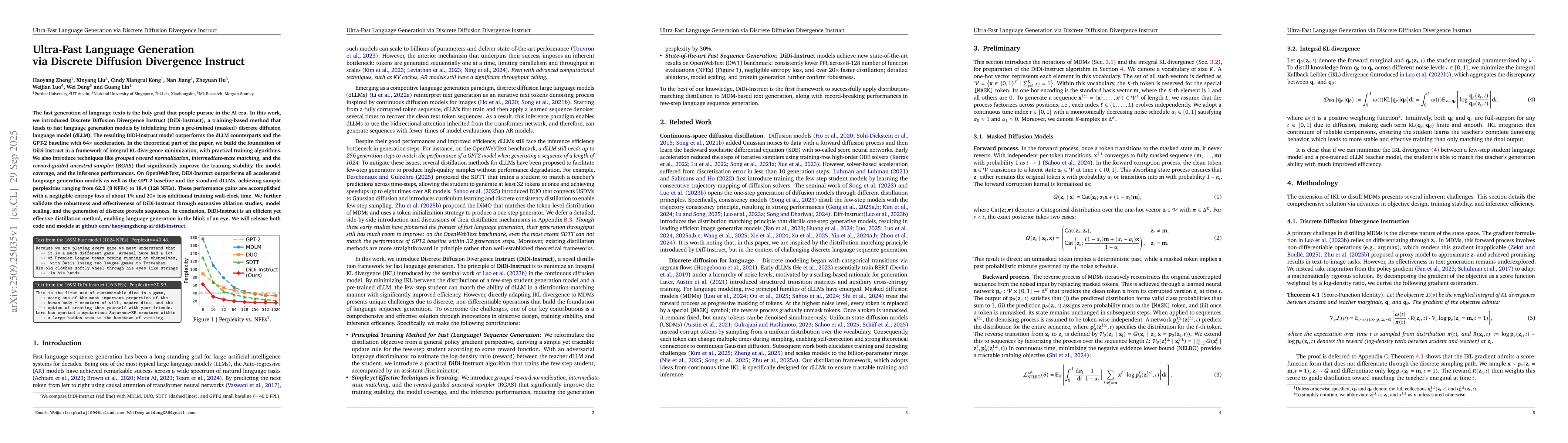 Thumbnail for Ultra-Fast Language Generation via Discrete Diffusion Divergence
  Instruct