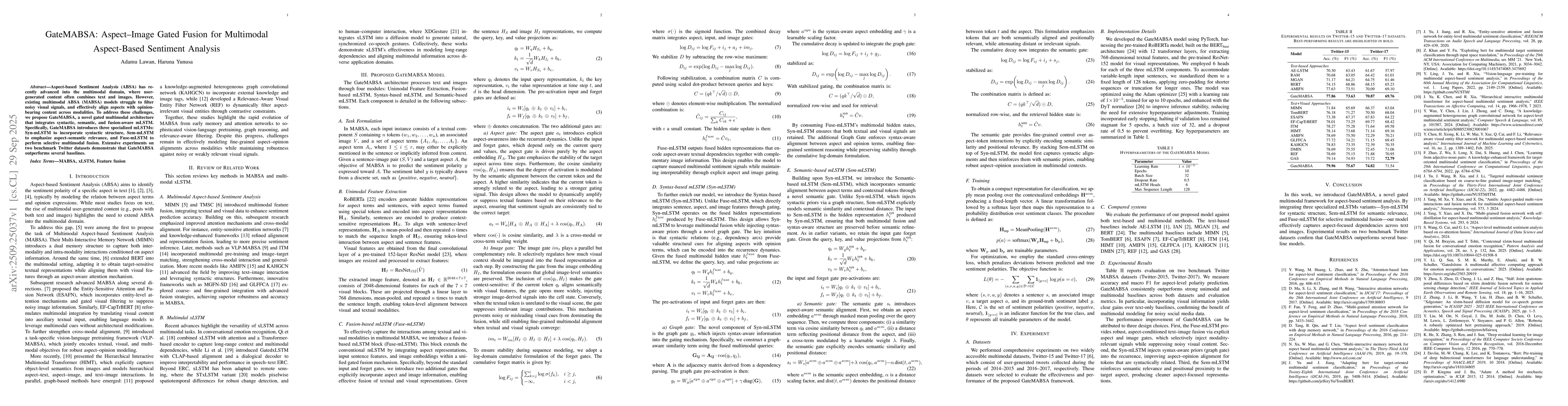 Thumbnail for GateMABSA: Aspect-Image Gated Fusion for Multimodal Aspect-based
  Sentiment Analysis