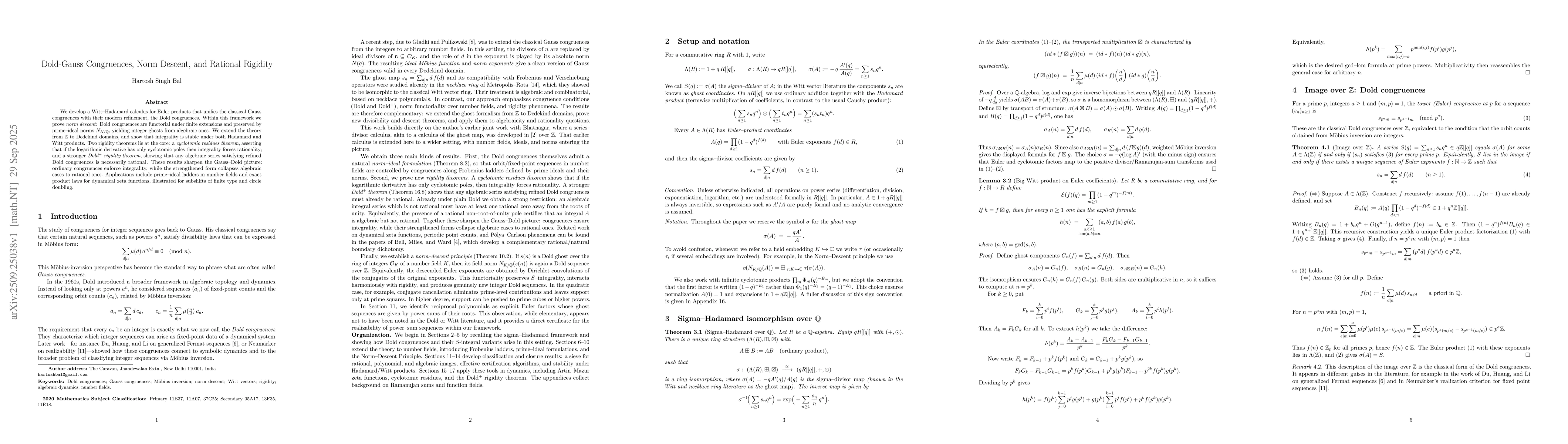 Thumbnail for Dold-Gauss Congruences, Norm Descent, and Rational Rigidity