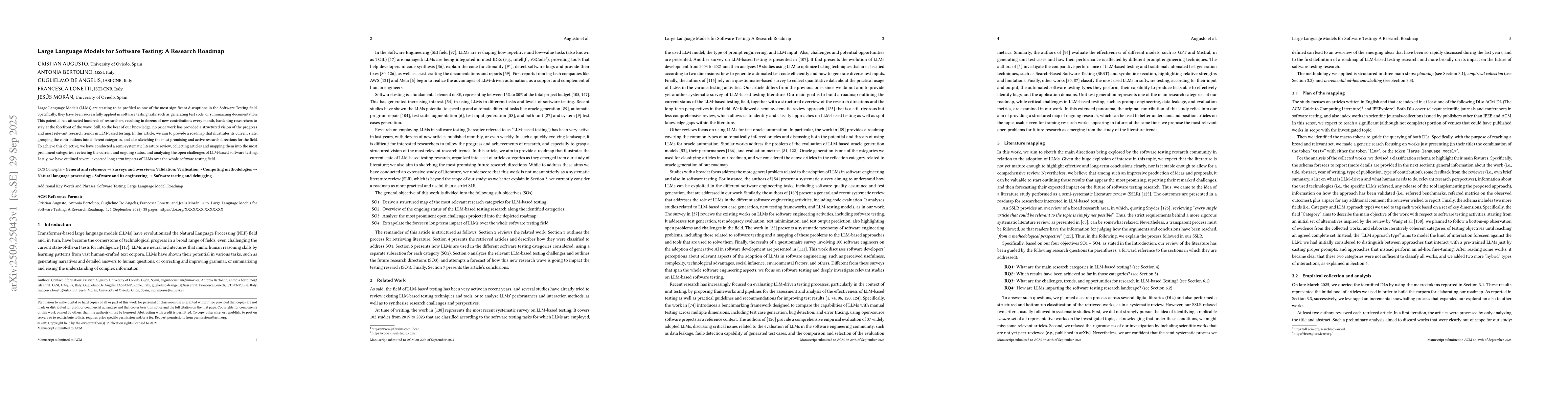 Thumbnail for Large Language Models for Software Testing: A Research Roadmap
