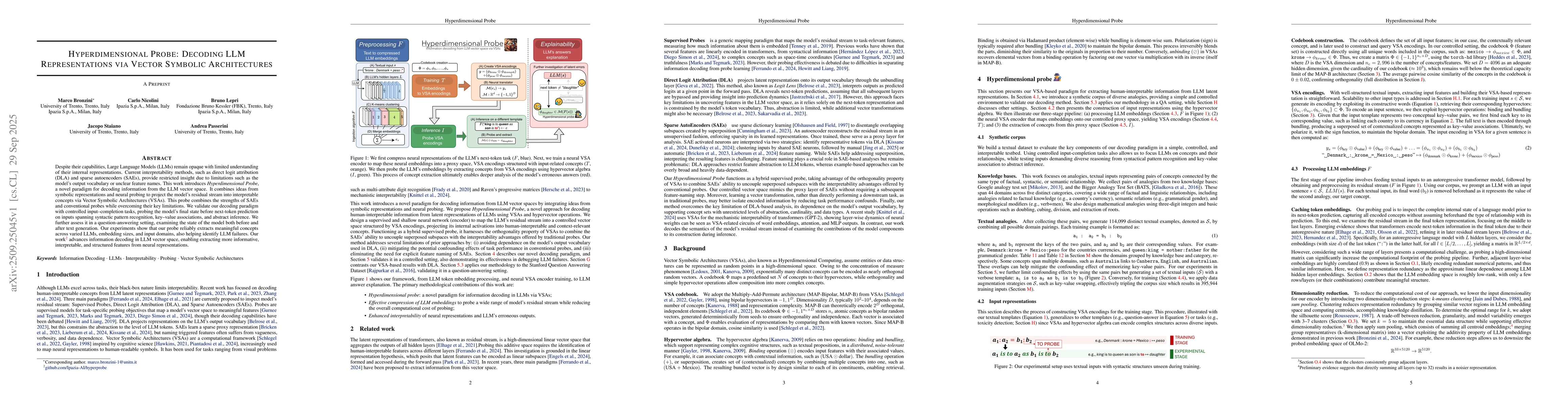 Thumbnail for Hyperdimensional Probe: Decoding LLM Representations via Vector Symbolic
  Architectures