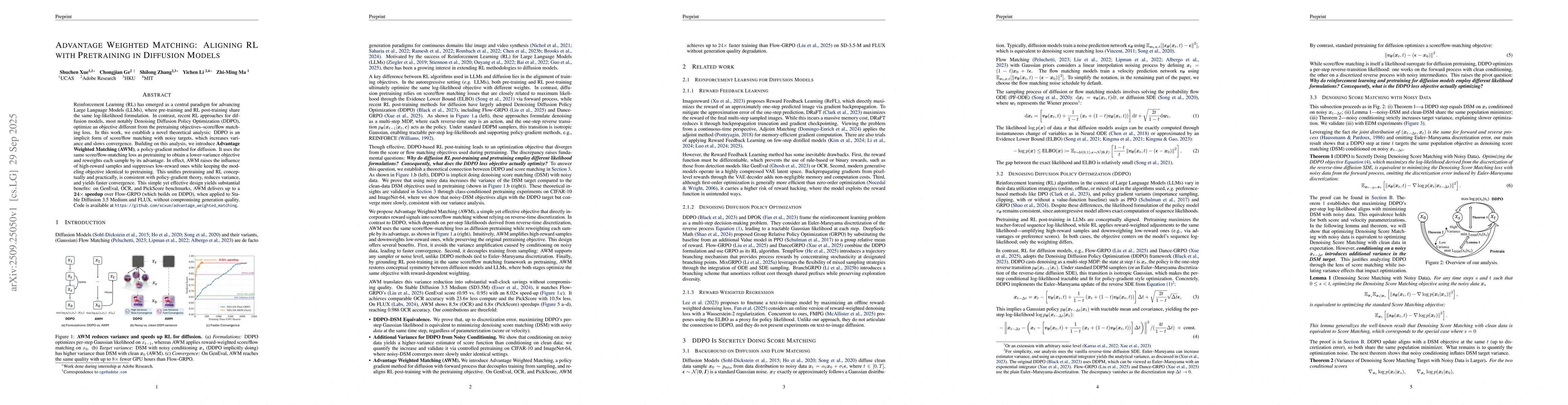 Thumbnail for Advantage Weighted Matching: Aligning RL with Pretraining in Diffusion
  Models