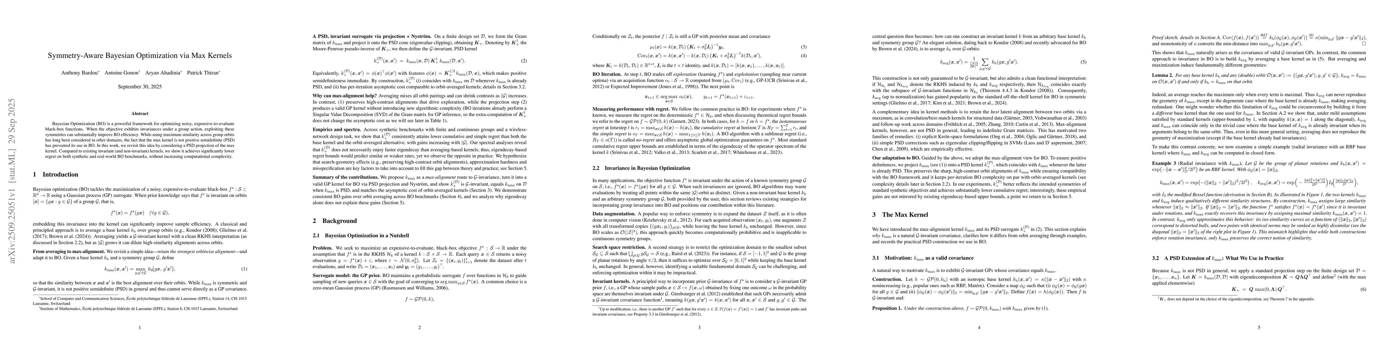 Thumbnail for Symmetry-Aware Bayesian Optimization via Max Kernels