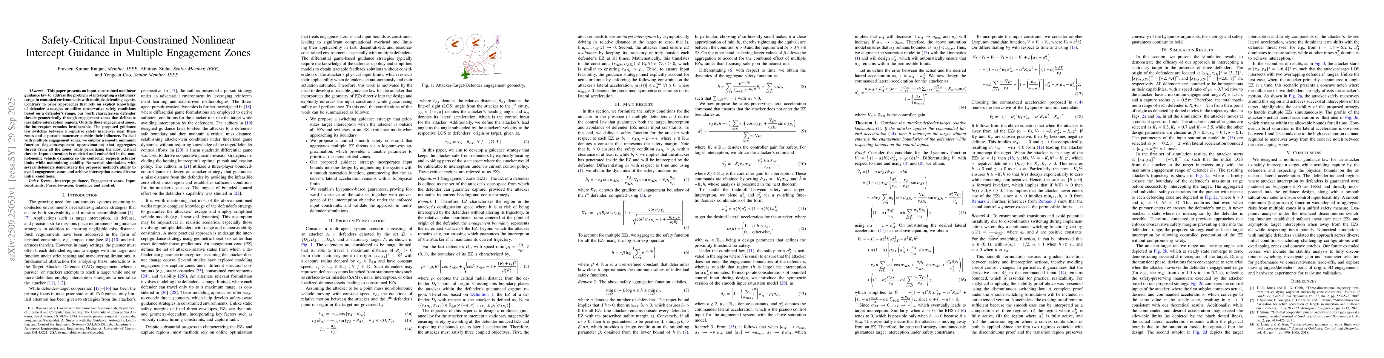 Thumbnail for Safety-Critical Input-Constrained Nonlinear Intercept Guidance in
  Multiple Engagement Zones