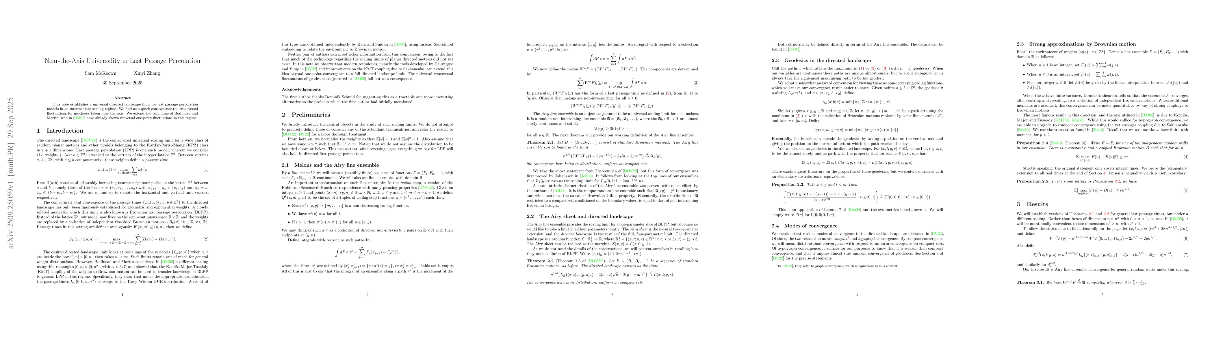 Thumbnail for Near-the-Axis Universality in Last Passage Percolation