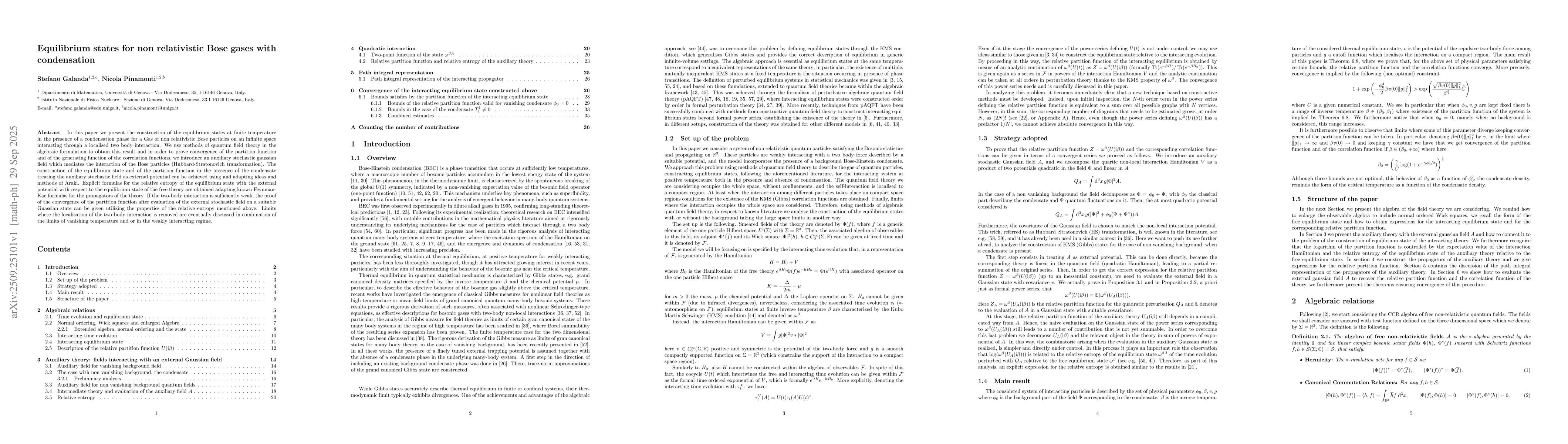 Thumbnail for Equilibrium states for non relativistic Bose gases with condensation