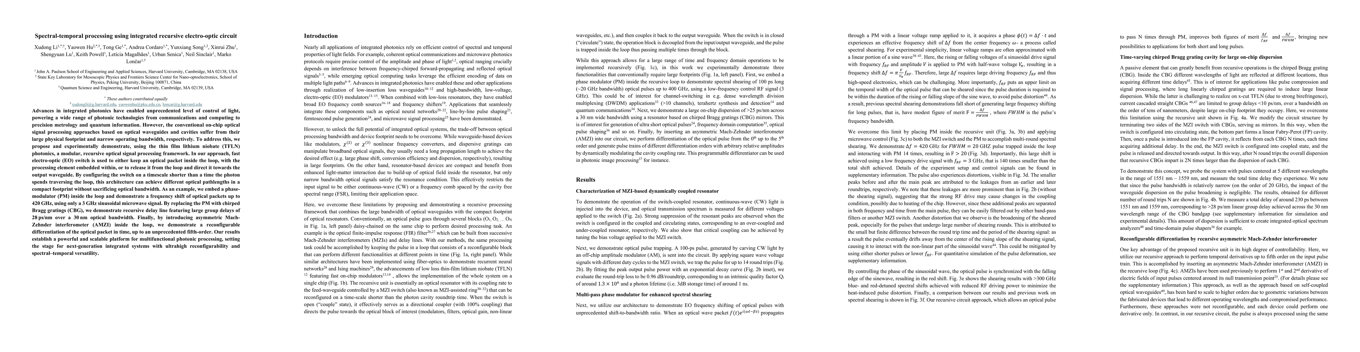 Thumbnail for Spectral-temporal processing using integrated recursive electro-optic
  circuit