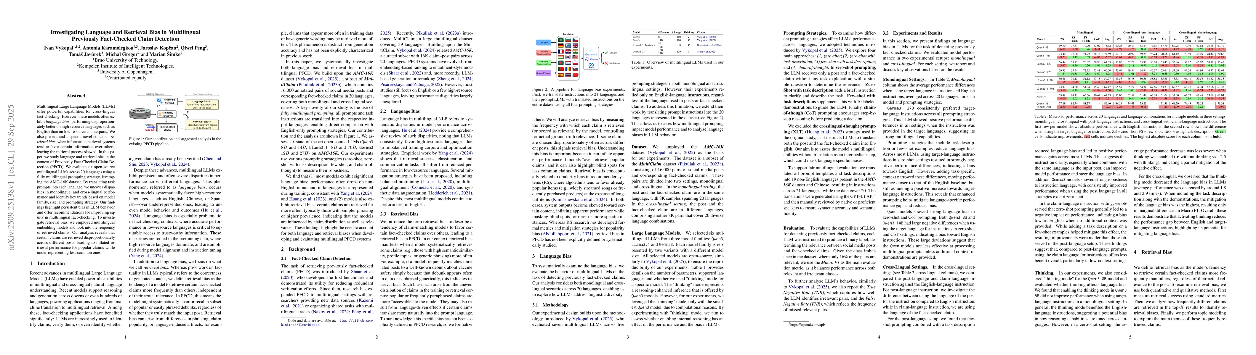 Thumbnail for Investigating Language and Retrieval Bias in Multilingual Previously
  Fact-Checked Claim Detection