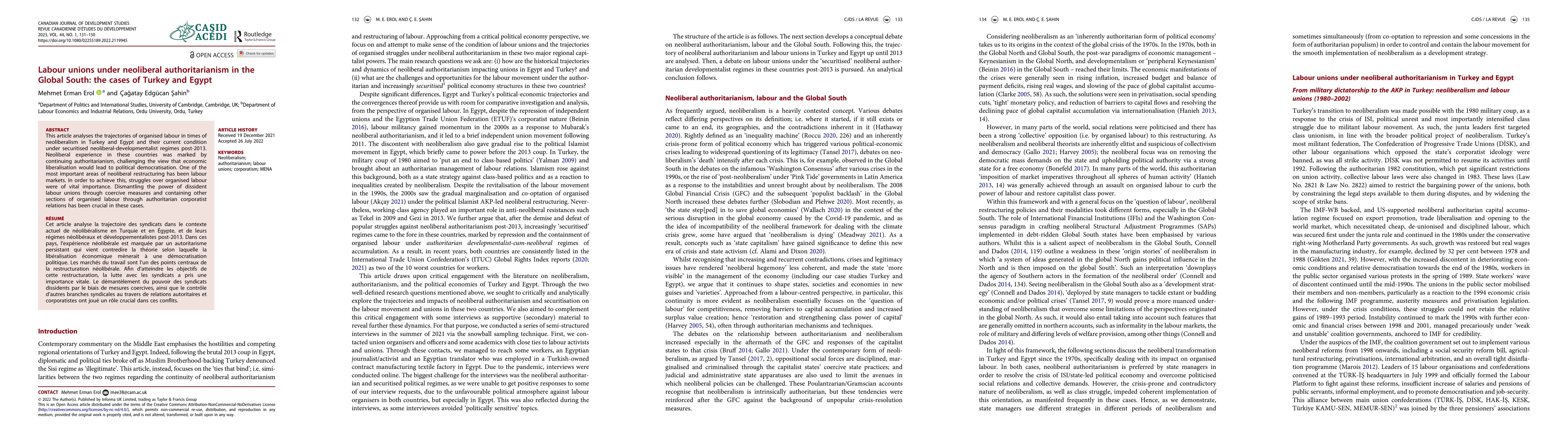 Thumbnail for Labour unions under neoliberal authoritarianism in the Global South: the
  cases of Turkey and Egypt
