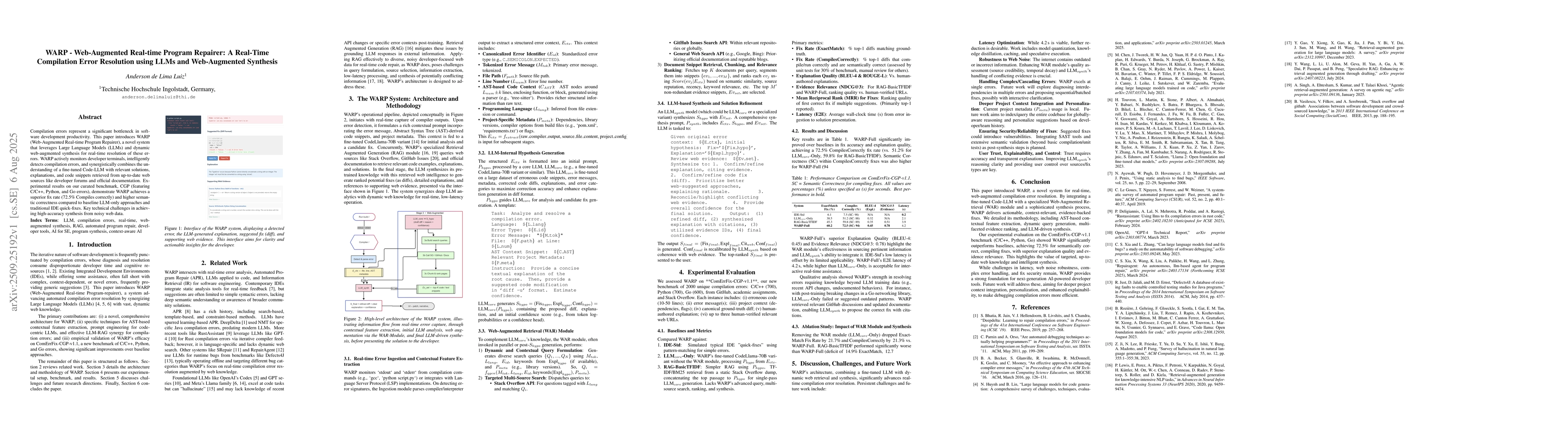 Thumbnail for WARP -- Web-Augmented Real-time Program Repairer: A Real-Time
  Compilation Error Resolution using LLMs and Web-Augmented Synthesis