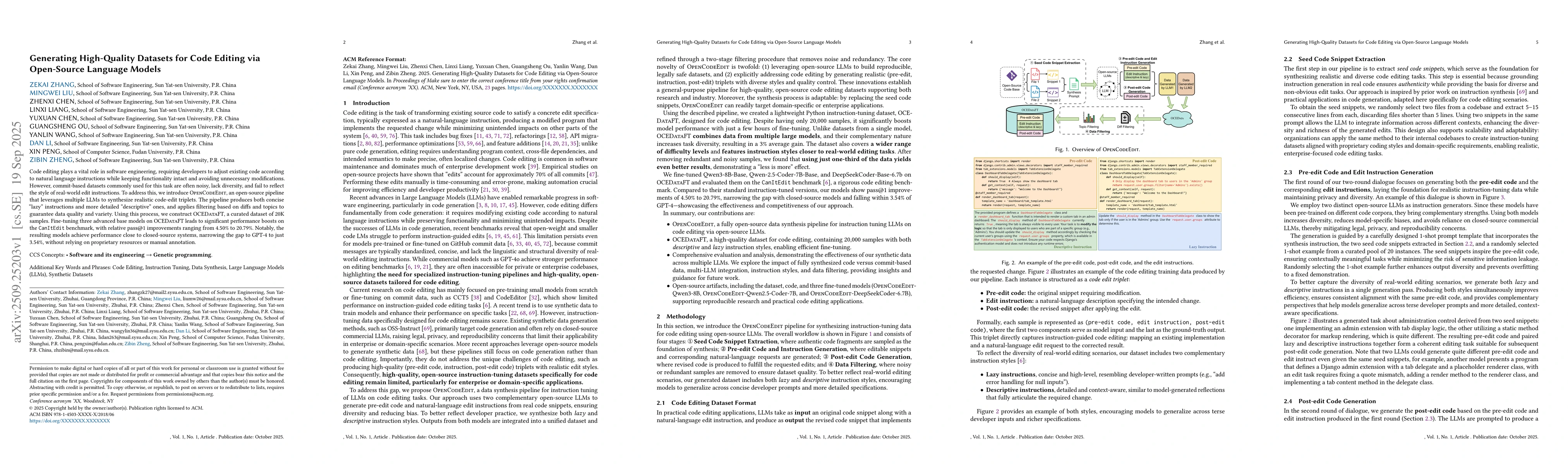 Thumbnail for Generating High-Quality Datasets for Code Editing via Open-Source
  Language Models