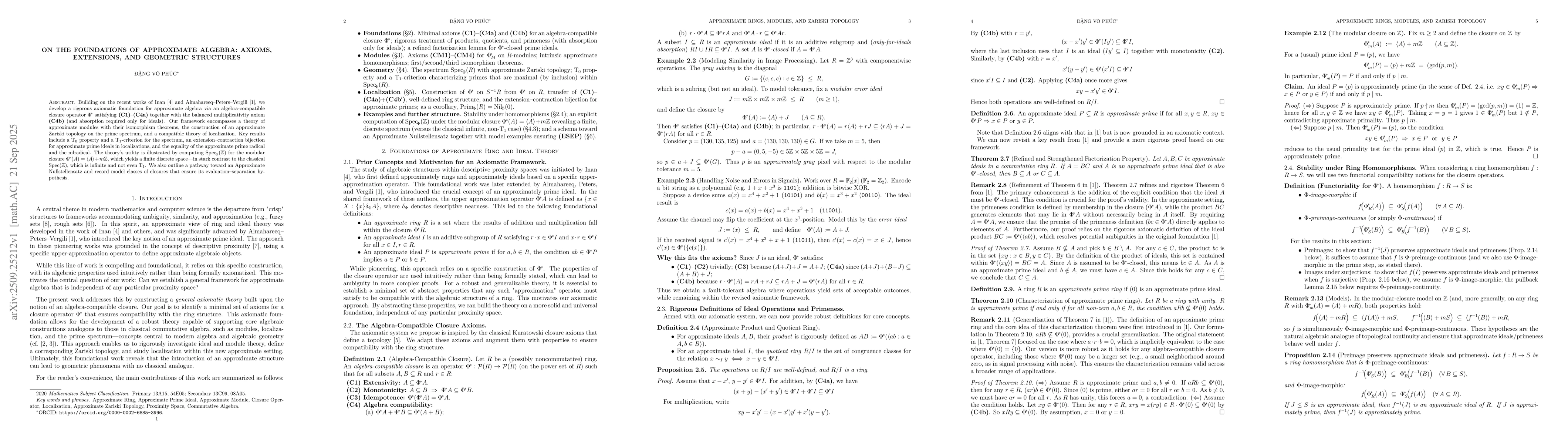 Thumbnail for On the Foundations of Approximate Algebra: Axioms, Extensions, and
  Geometric Structures
