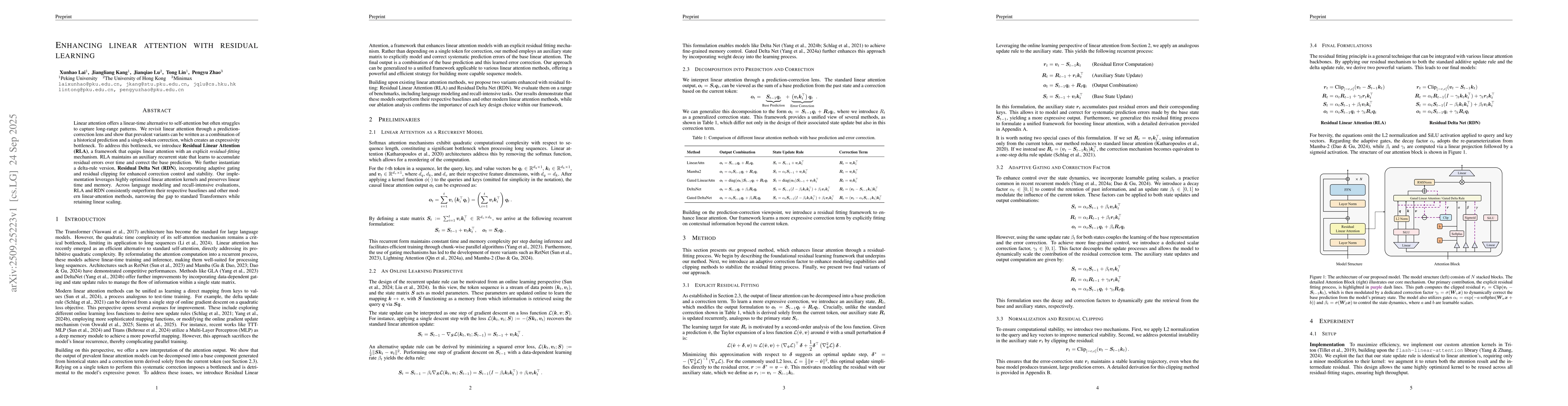 Thumbnail for Enhancing Linear Attention with Residual Learning