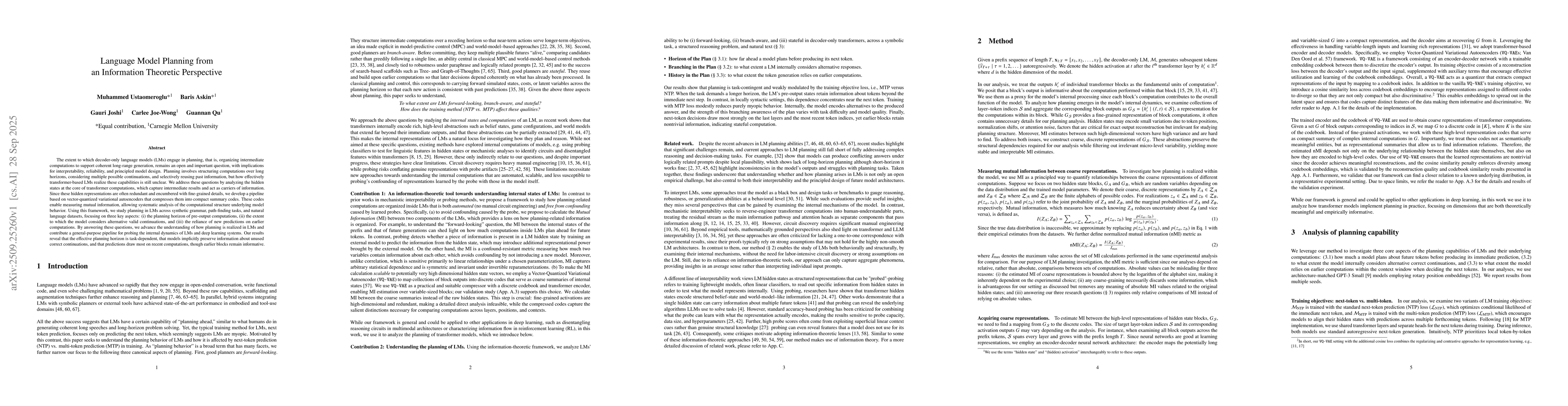 Thumbnail for Language Model Planning from an Information Theoretic Perspective