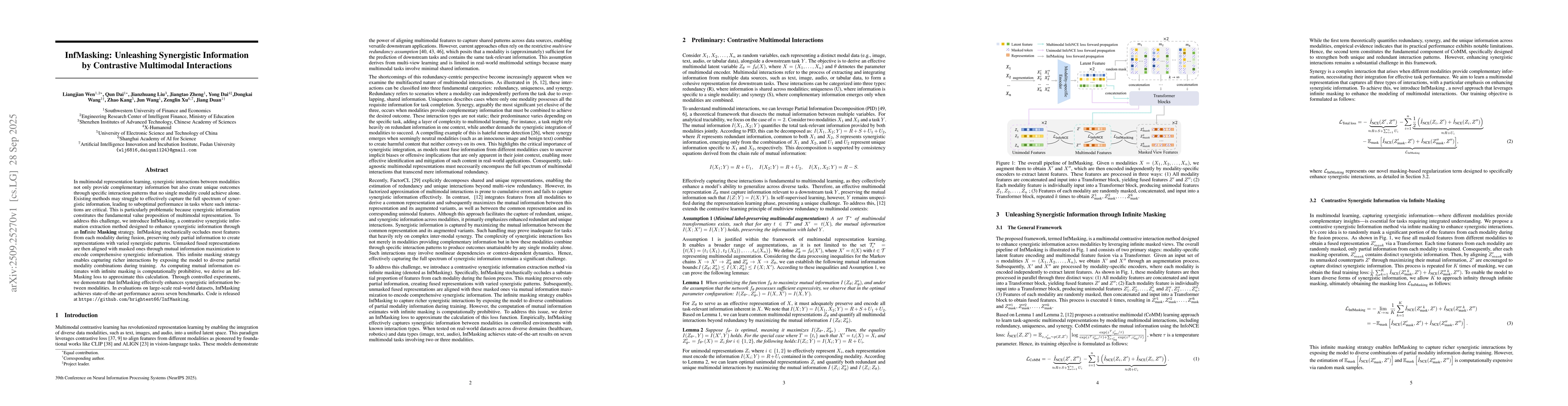 Thumbnail for InfMasking: Unleashing Synergistic Information by Contrastive Multimodal
  Interactions